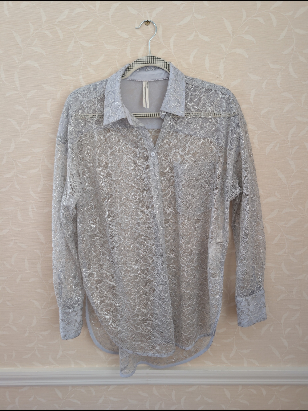 Anthropologie Pale Lavender Lace Button-Front Blouse